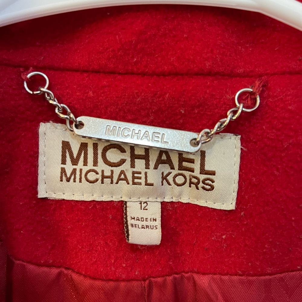 MICHAEL KORS RED WOOL COAT! Zipper & Snap Close Front & Low Pockets. Zip top pkt - Picture 7 of 12